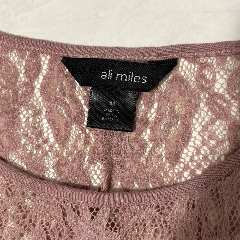 Ali Miles Blush Pink Lace Tunic Top Size Medium Artsy Hippie Boho Western - Picture 4 of 5